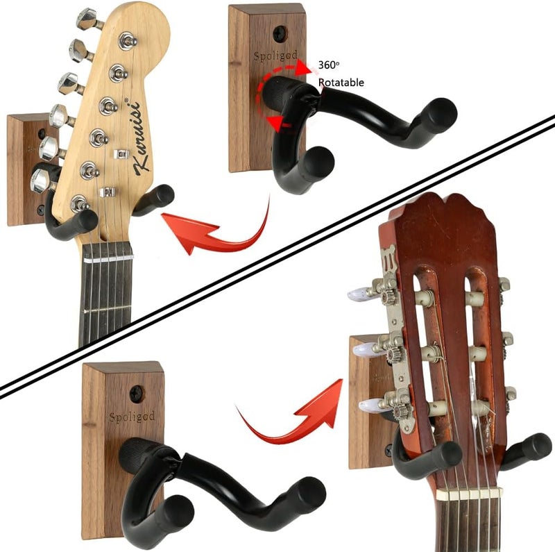 Spoligod Guitar Wall Mount Hanger 3 Pack, Guitar Hanger,Black Walnut Guitar Hook Holder Stand for Acoustic Electric Bass Guitar Ukulele Mandolin at Home, Studio - Image 4
